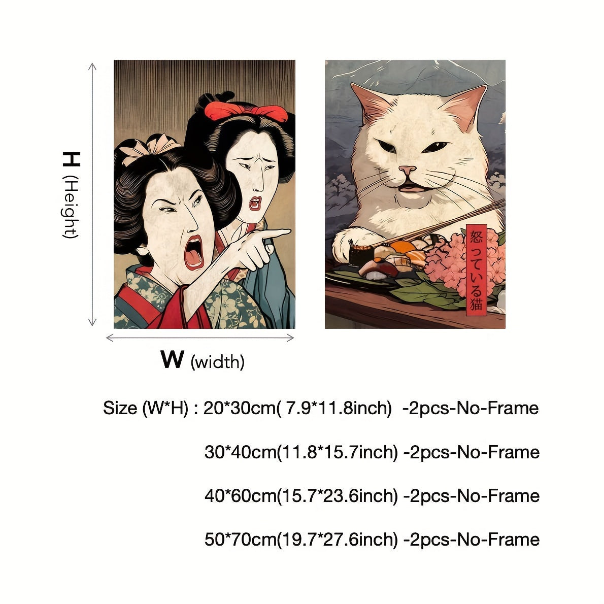 Traditional Japanese woman and cat artwork on canvas wall prints
