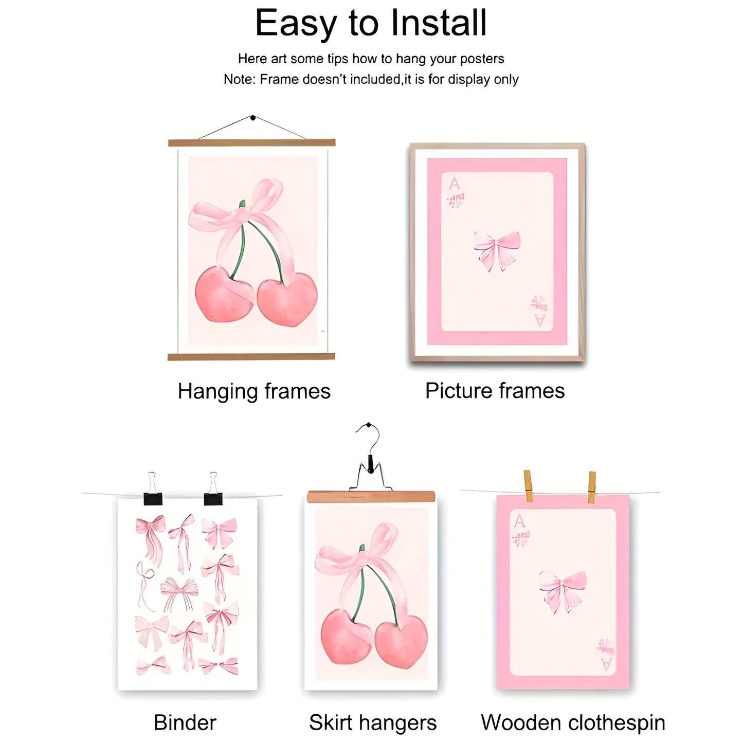 Pink cherry bow canvas print set for stylish and feminine room decoration
