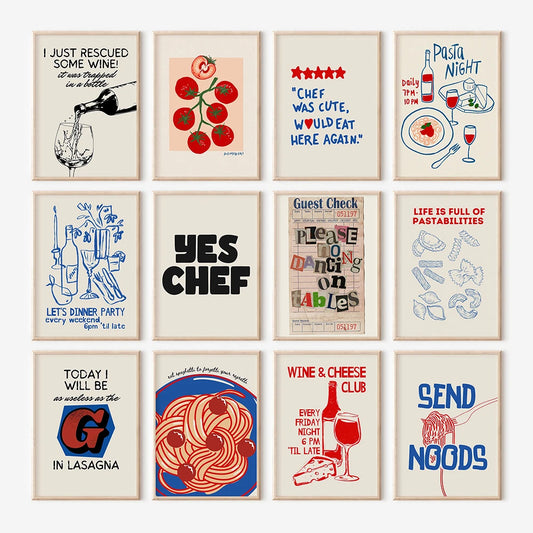 Trendy retro wall set print for kitchen and dorm decor