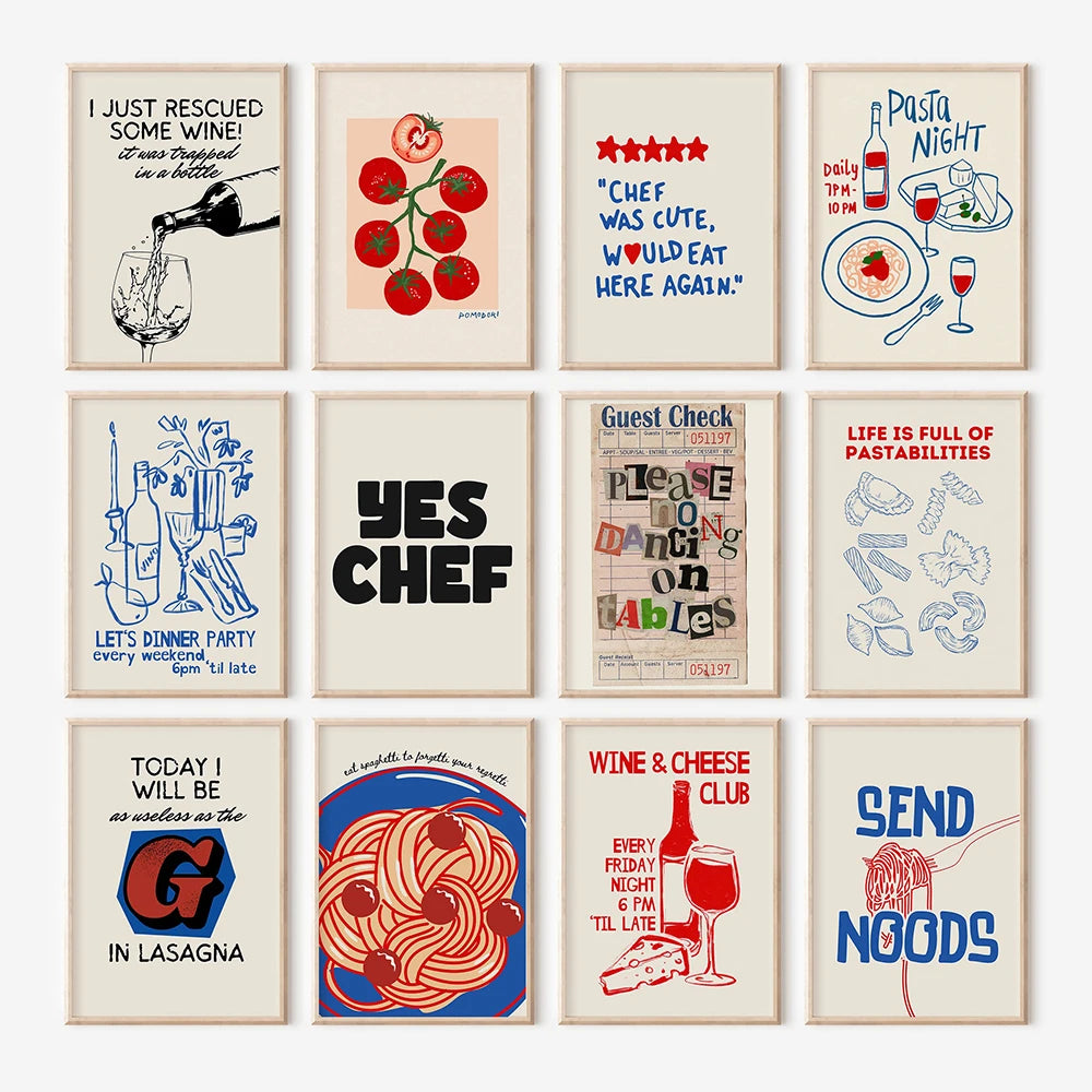 Trendy retro wall set print for kitchen and dorm decor

