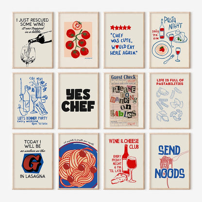 Trendy retro wall set print for kitchen and dorm decor

