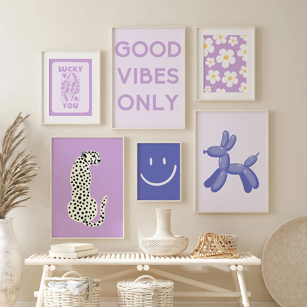 Trendy retro wall art featuring funky Y2K designs and floral motifs


