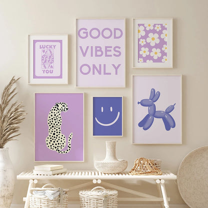 Trendy retro wall art featuring funky Y2K designs and floral motifs

