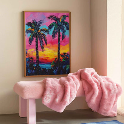 Tropical palm tree print for relaxed beach house art, palm-inspired decor, and nature-themed wall prints.	