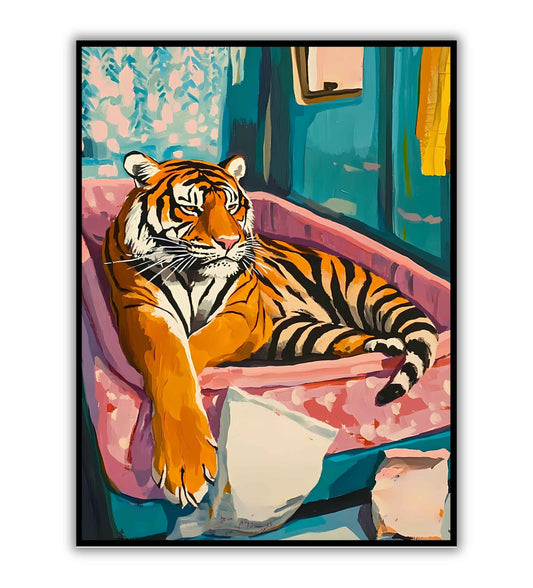 Tub time tiger digital poster print for creative interiors