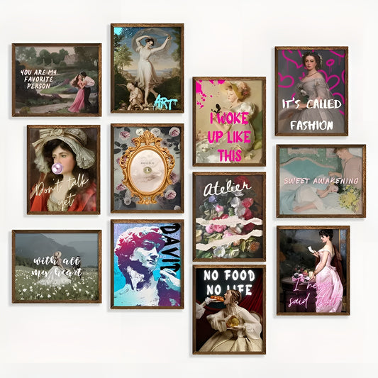 Unframed retro 8x10 inch art set with love and humor designs, perfect for kitchen or bathroom.