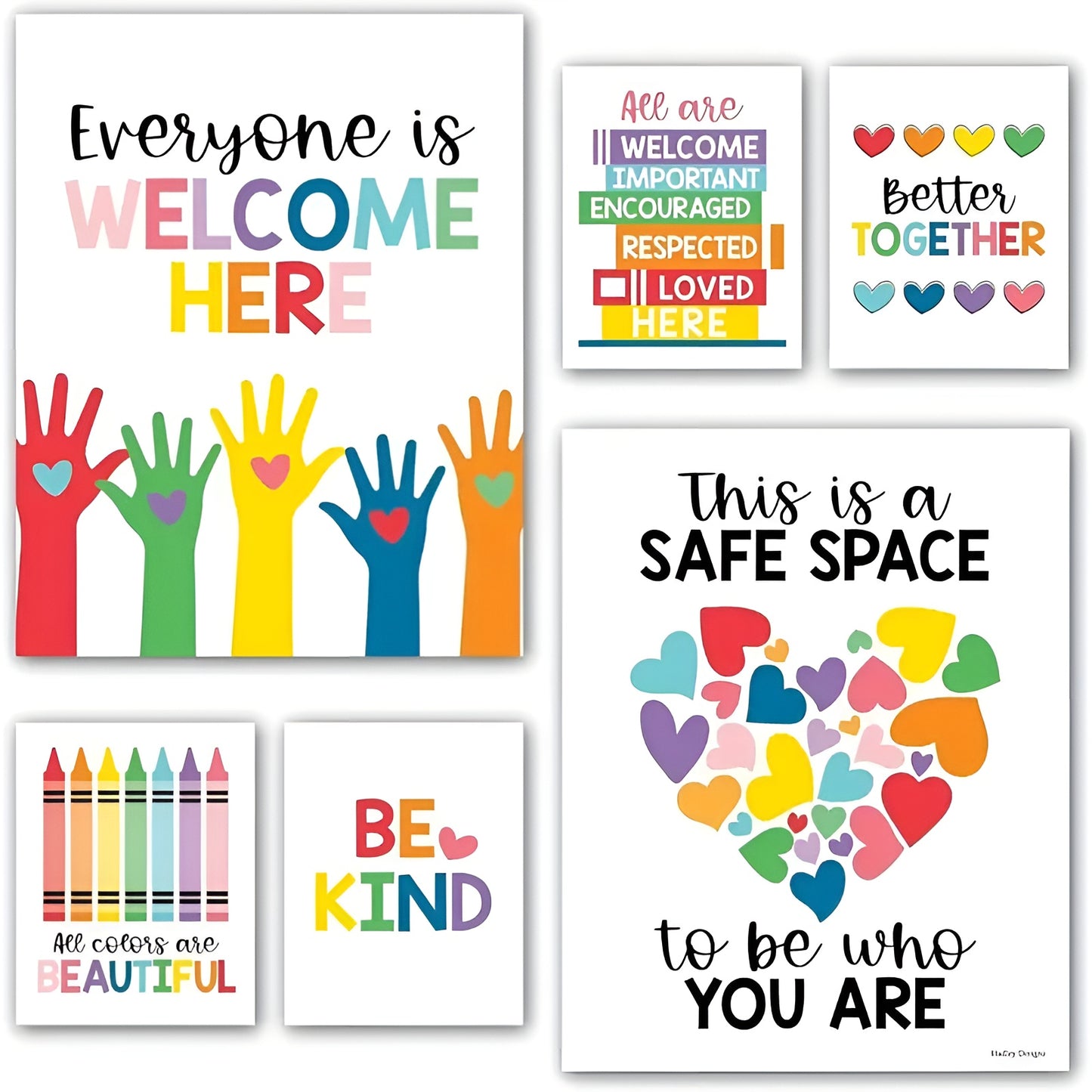 Vibrant diversity posters featuring positive messages for elementary classrooms
