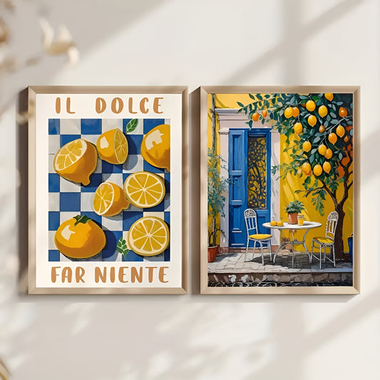 Elegant Vintage Italian Canvas Wall Art with Lemon Trees, Home Decor Accent
