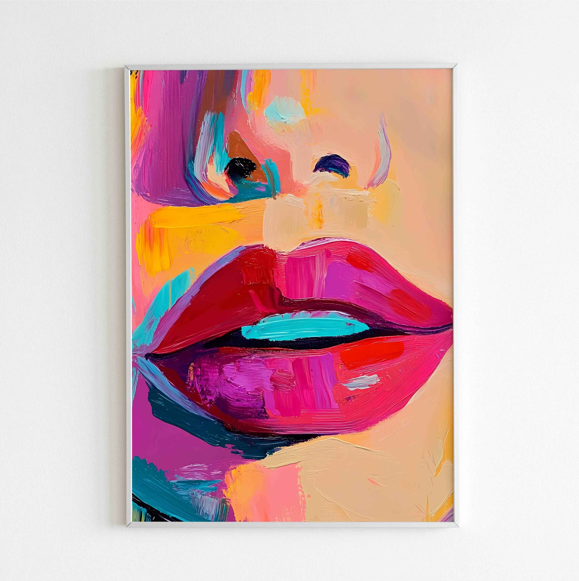 Minimalist bold lips digital print for stylish wall accents	