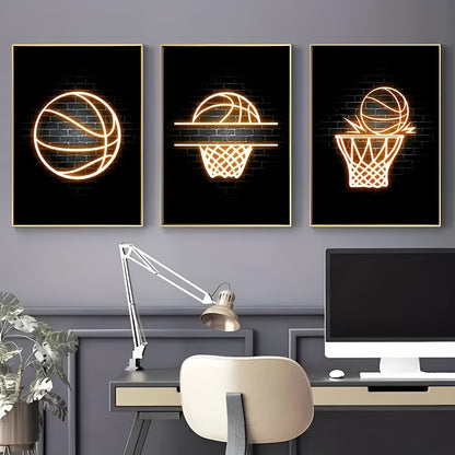 Vibrant neon basketball canvas painting set for bedroom walls
