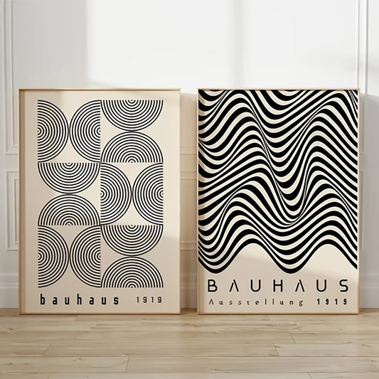 Two-piece vintage Bauhaus canvas paintings for modern home decor