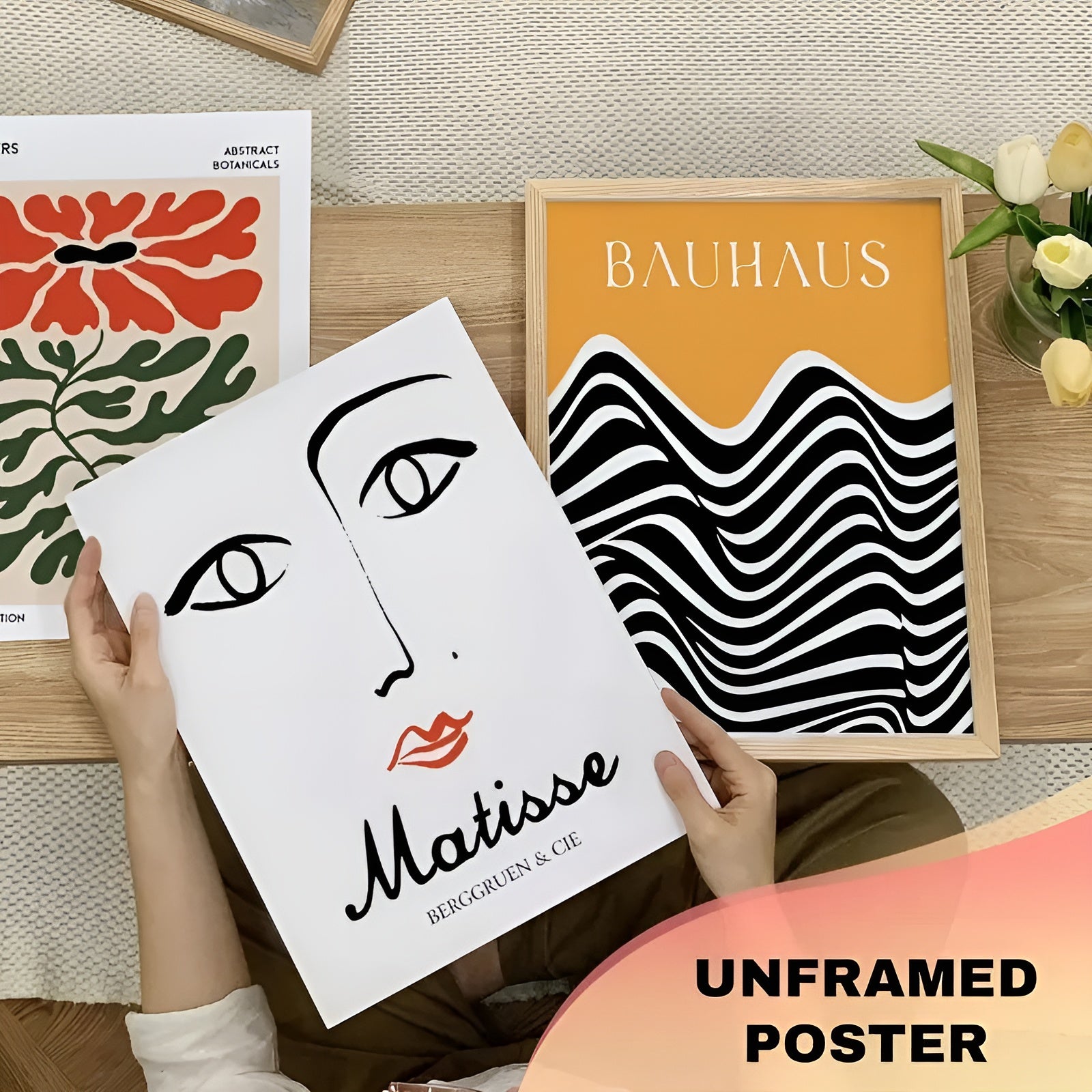 Vintage floral and abstract geometric design wall art set for modern home decor
