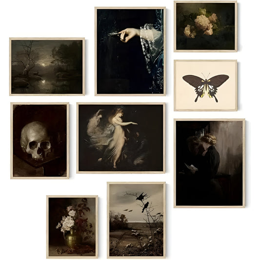 Vintage Gothic Victorian floral aesthetic art prints for home decoration
