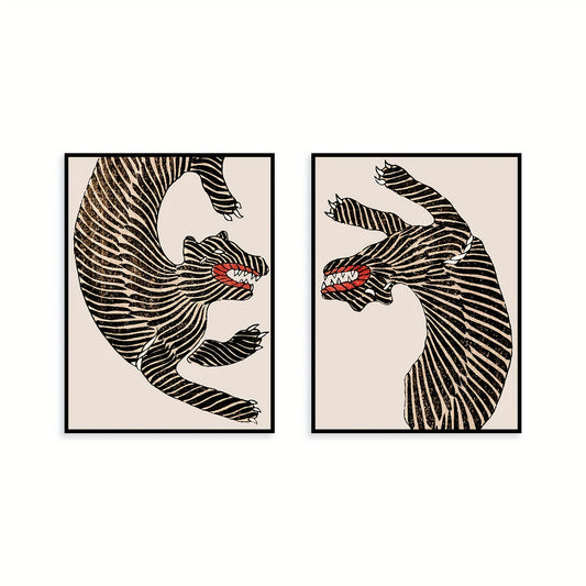 Vintage Japanese art print set of 2 featuring traditional animal illustrations
