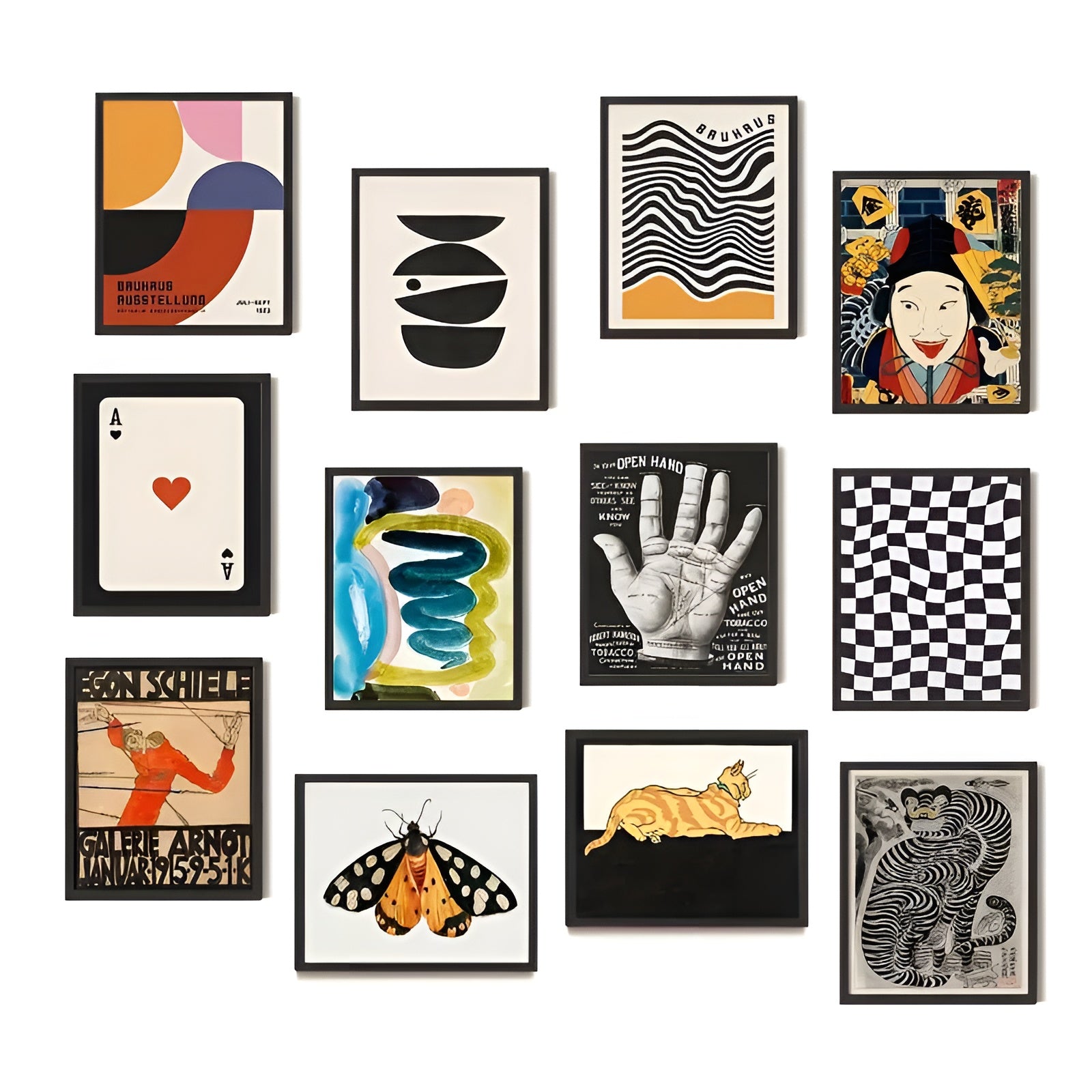 12pcs eclectic abstract wall art set with vintage maximalist aesthetic
