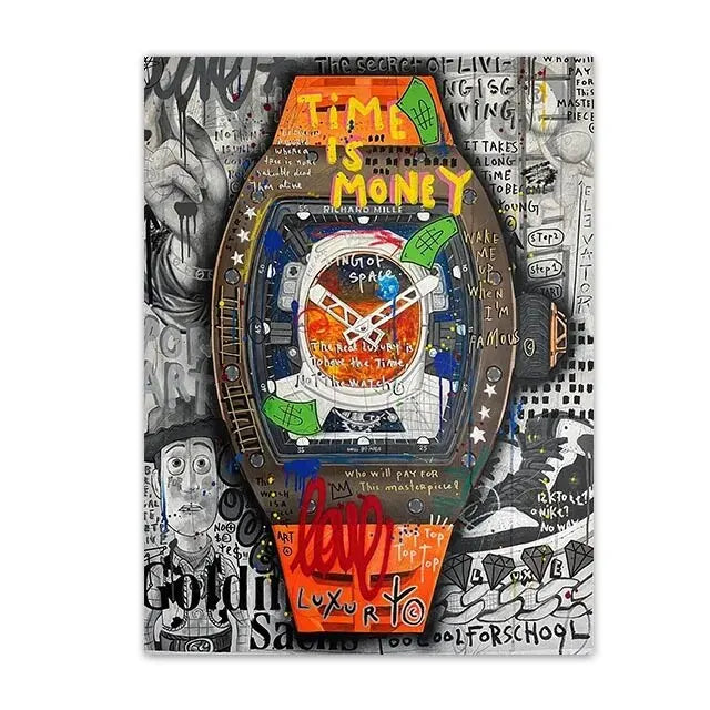 Vibrant watch graffiti canvas print for contemporary home styling
