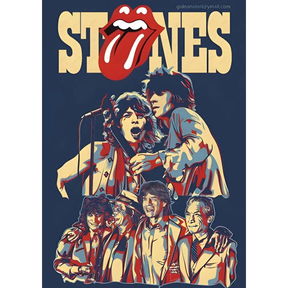 Waterproof wall poster of Rolling Stones band for home aesthetic design.

