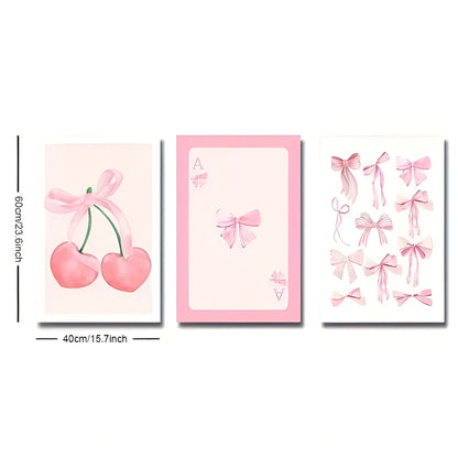 Preppy pink cherry bow wall art prints for bedroom and living room
