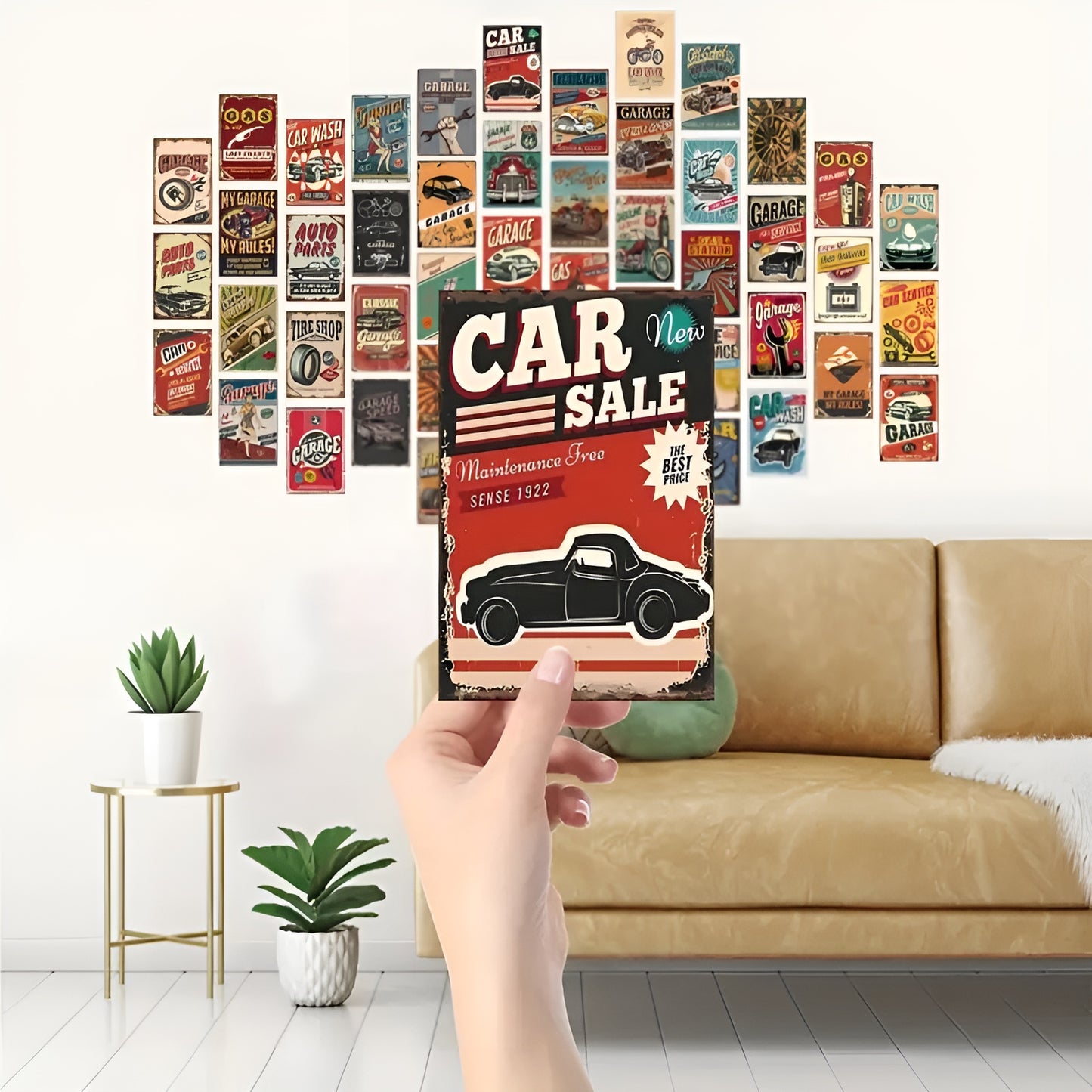 Set of 50 Vintage Car Aesthetic Wall Poster Kit