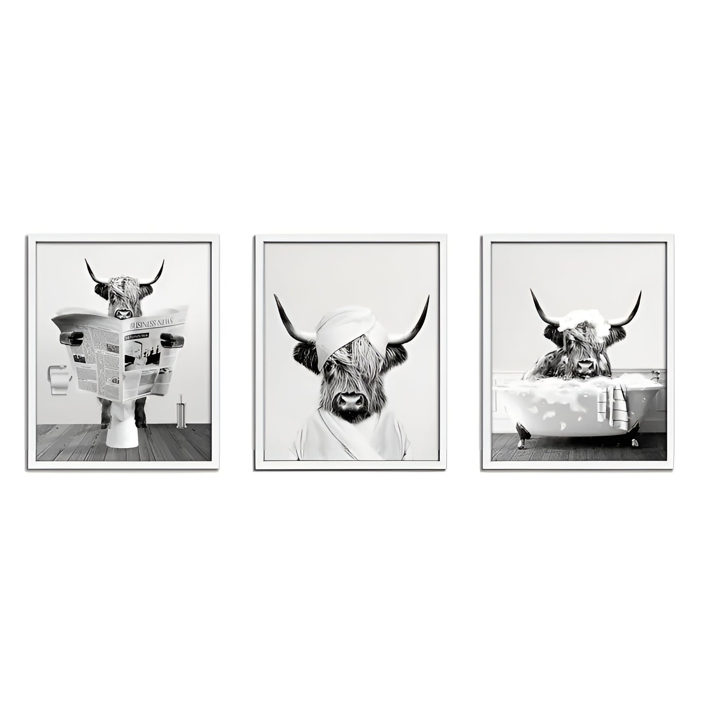 Set of 3 Rustic Farmhouse Style Highland Cow Wall Art