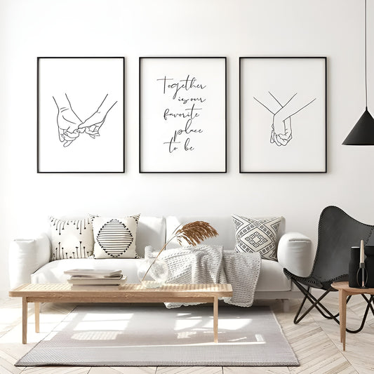 Elegant black and white minimalist posters with a meaningful quote, ideal for living room wall decor.