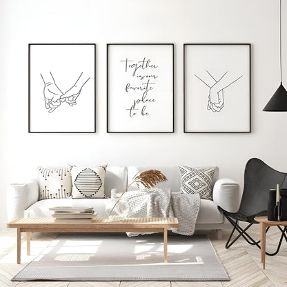 Elegant black and white minimalist posters with a meaningful quote, ideal for living room wall decor.
