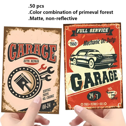 50-piece vintage car and industrial aesthetic poster set for room transformation
