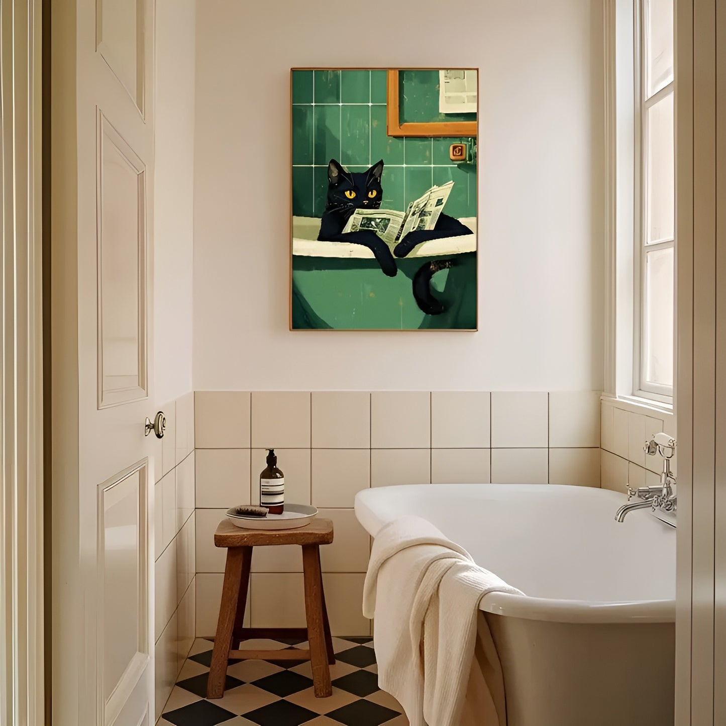 Set of 3 Whimsical Black Cat Bathroom Wall Art