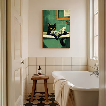 Set of 3 Whimsical Black Cat Bathroom Wall Art