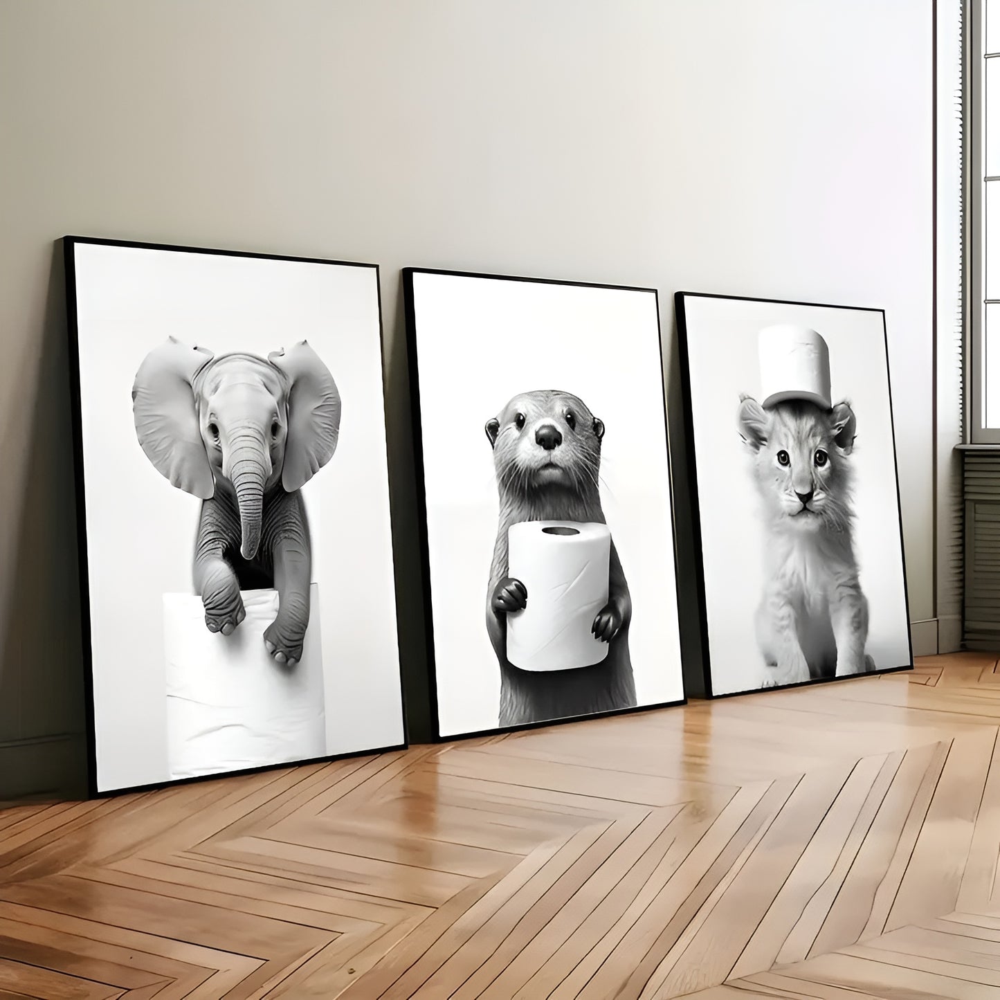 Set of 3 Black and White Animal Posters