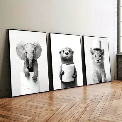 Set of 3 Black and White Animal Posters