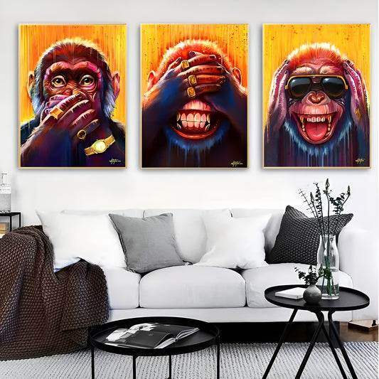 Set of 3 Animal Monkey Posters Canvas Poster