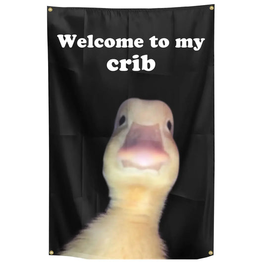 Welcome to My Crib funny dorm room flag with brass grommets

