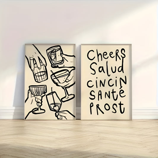 Cheers retro wine canvas wall art, perfect for kitchen and dining room decor