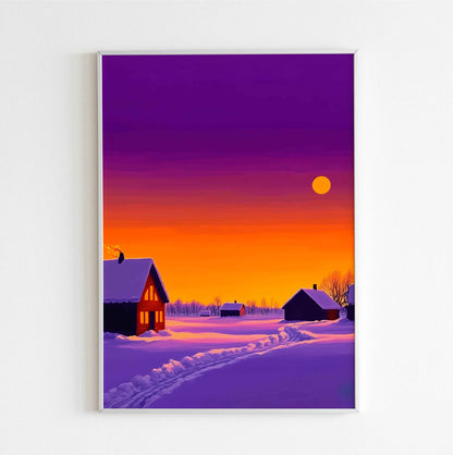 winter sunset snowy landscape poster digital download for winter decor
