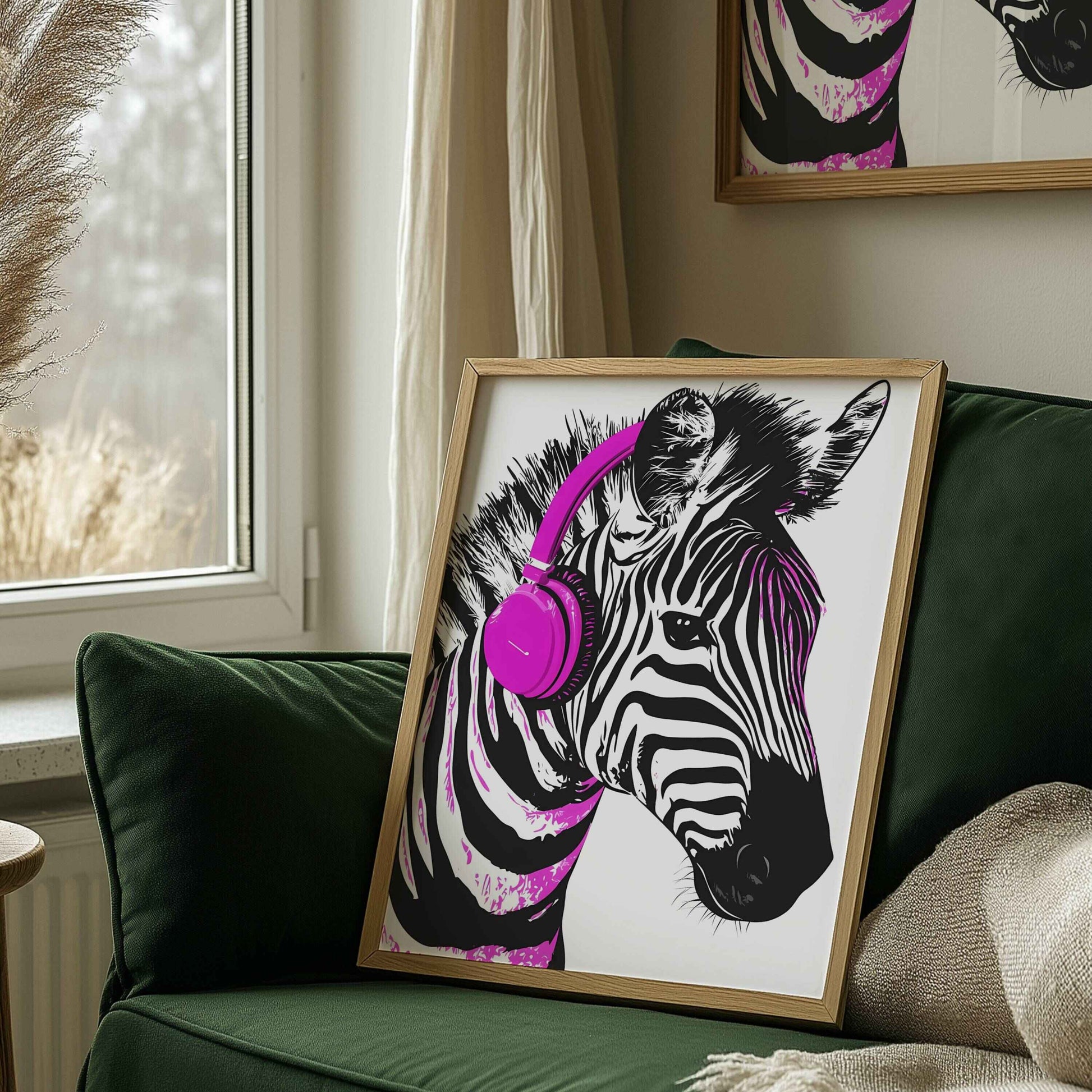 Funky zebra and music-themed print for energetic interiors.	
