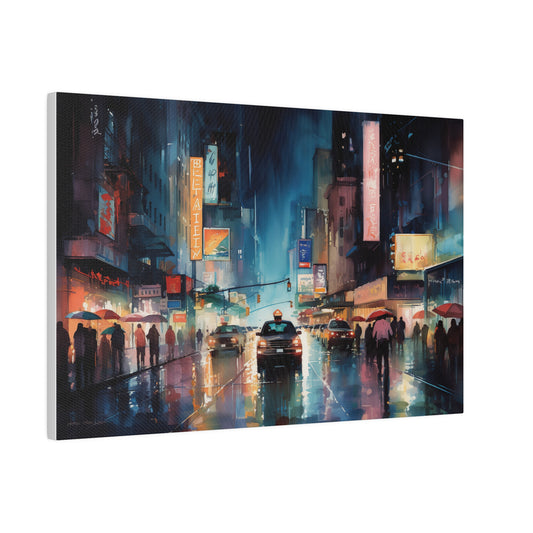 Nighttime Metropolis Watercolor Print - Matte Canvas